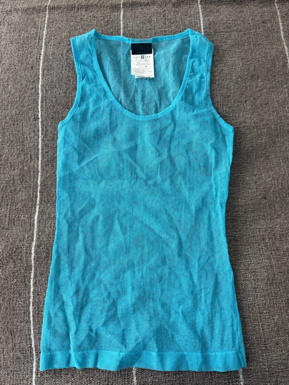 Dolce & Gabbana Sleeveless Bright Turquoise Mesh Tank Top